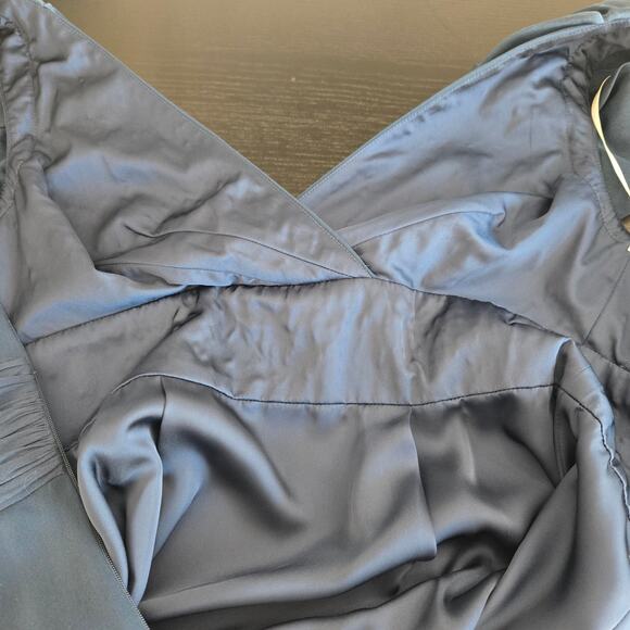 Marchesa Notte Silk Cocktail Dress Teal Flutter Sleeves Gathered Women 6 - Picture 8 of 12